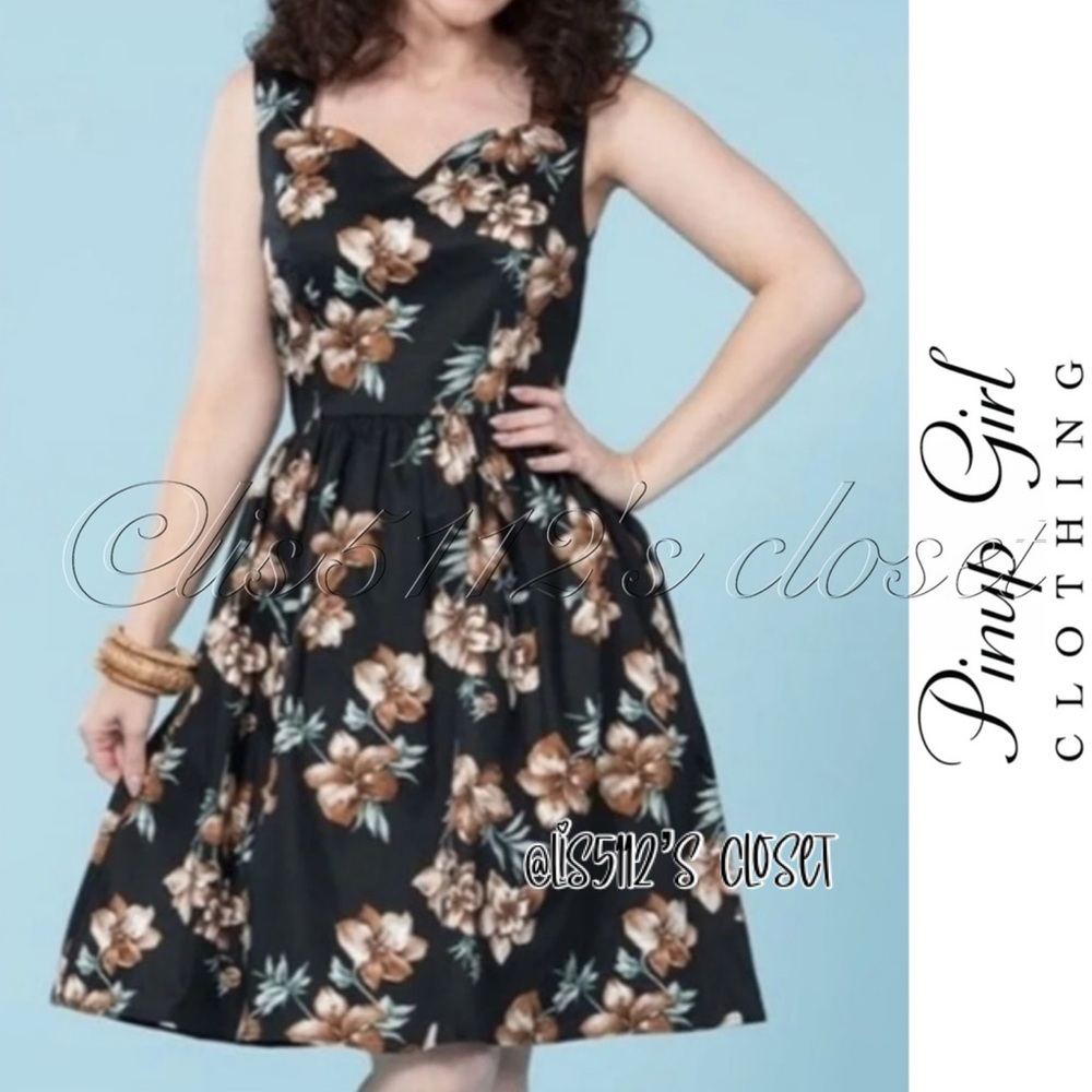 Pinup Couture Golightly Hawaiian Tropical Floral Tiki Orchid Lily Swing Dress 1X